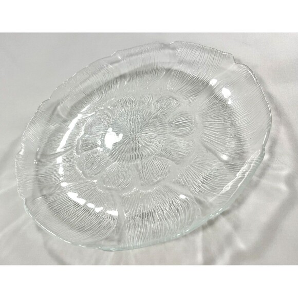 Arcoroc France Salad & Dessert Plate Sunflower Design Clear Glass Set of 12 - Picture 3 of 16